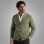 Men's shawl collar button cardigan with long sleeves, ribbed trims and front pockets