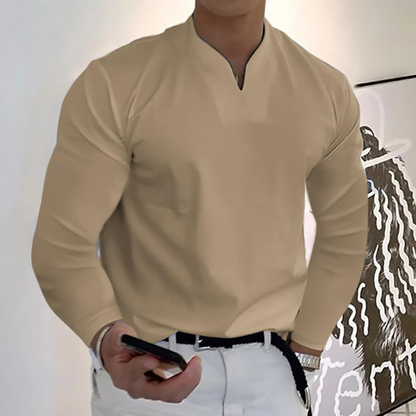 Men's Long Sleeve Polo Shirt, V-Neck Quick-Dry Casual Smart Polo Regular Fit
