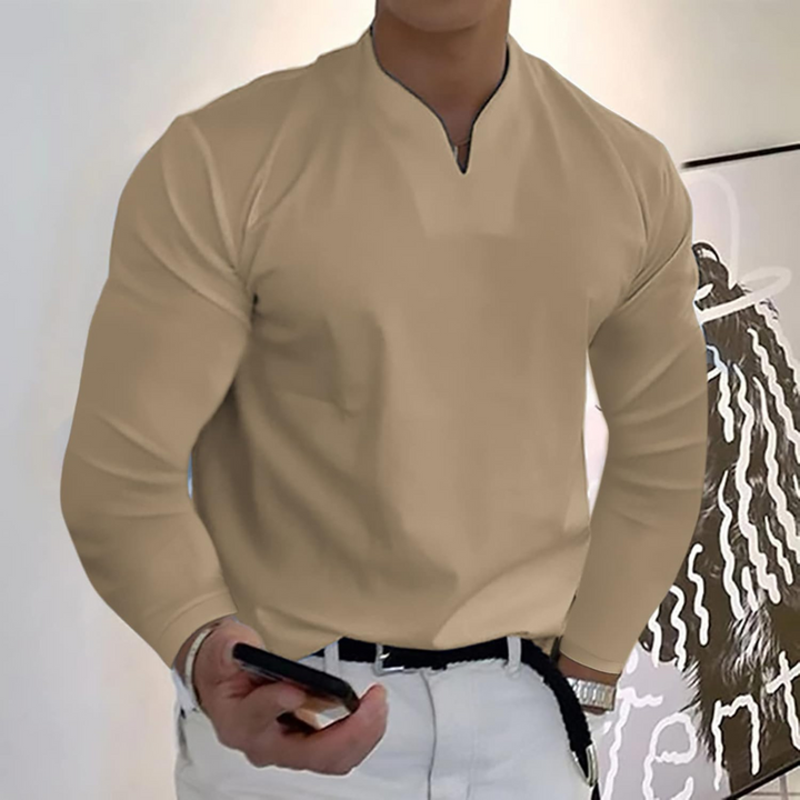 Men's Long Sleeve Polo Shirt, V-Neck Quick-Dry Casual Smart Polo Regular Fit