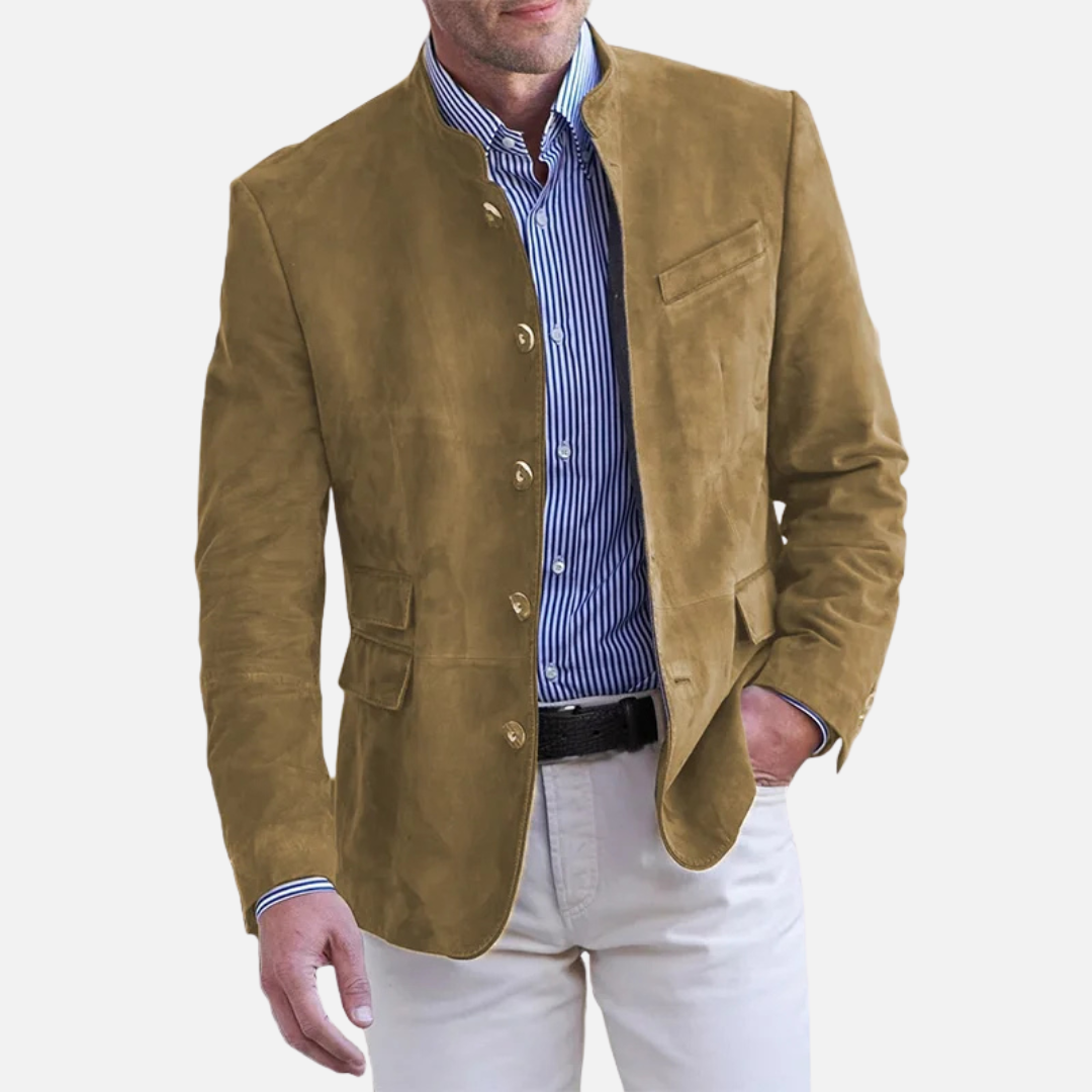Men's long-sleeve button jacket with Mandarin collar and flap pockets