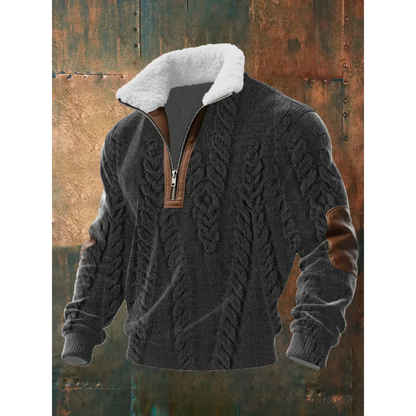 Men's textured half-zip sweater with mock neck, long sleeves and ribbed trims