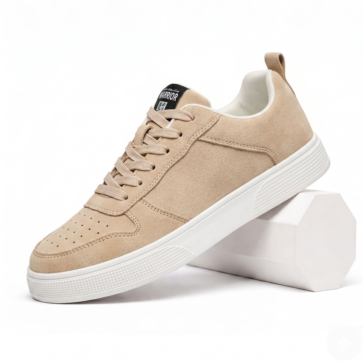 Low lace-up trainers with stitched panels, round toes and flat textured soles