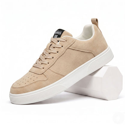 Low lace-up trainers with stitched panels, round toes and flat textured soles