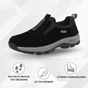 Unisex slip-on outdoor shoes with stitched panels, pull tab and chunky treaded sole