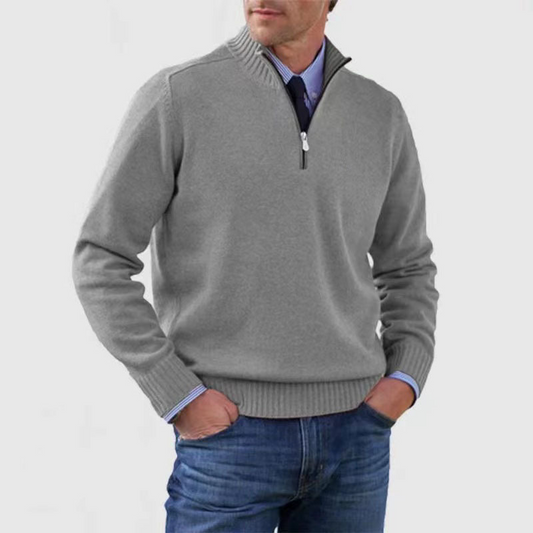Men's plain half-zip sweater with ribbed mock neck