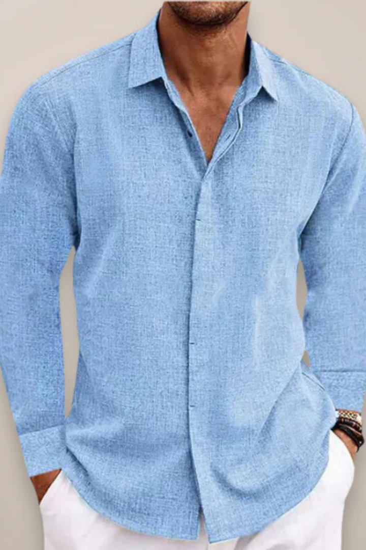 Men's Long Sleeve Linen Shirt, Button-Up Classic Casual Summer Shirt, Breathable