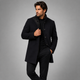 Men's long patterned overcoat with stand collar and button front