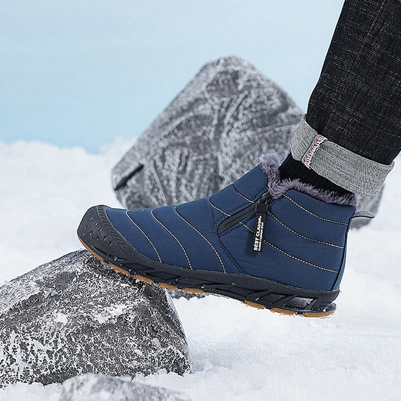 Quilted ankle boots with side zip, fleece-look trim and textured flat soles