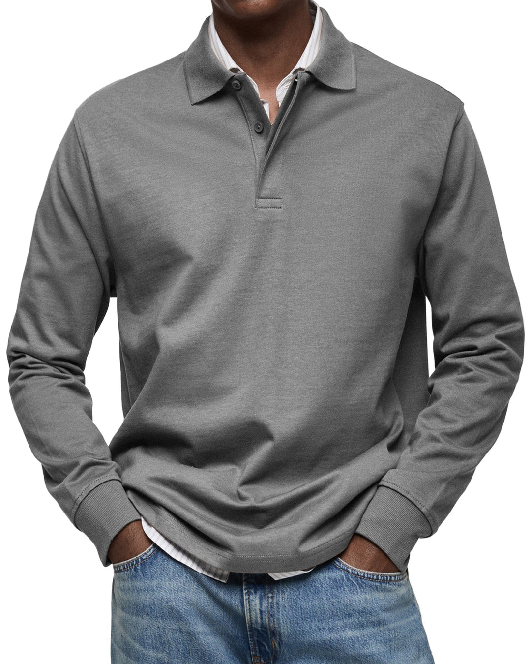 Men's Long Sleeve Polo Shirt, Casual Slim Fit Collared Polo for Everyday Wear