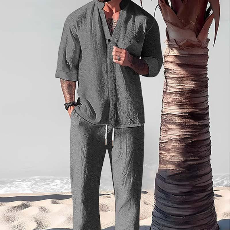 Men's Linen Loungewear Set, Short Sleeve T-Shirt and Trousers Casual Summer Co-ord