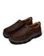 Men's moc toe loafers with contrast stitching and chunky lug soles