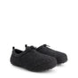 Dark grey unisex house slippers with toggle fastening and textured black soles