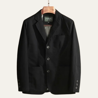 Men's lightweight blazer jacket with notched lapels, long sleeves and front pockets