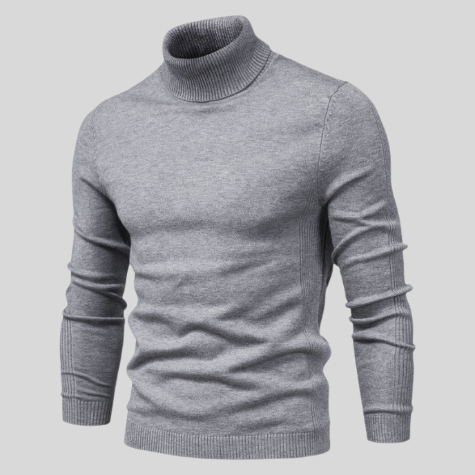 Men's ribbed turtleneck jumper with long sleeves and fitted shape