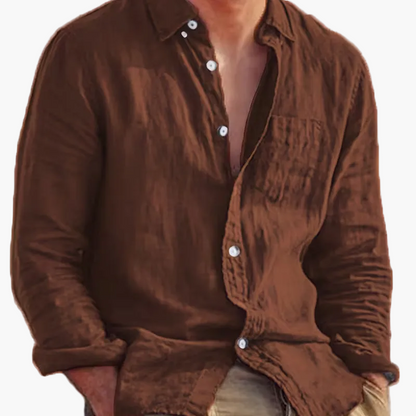 Men's long-sleeve textured button shirt with collar and chest pocket