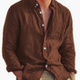 Men's long-sleeve textured button shirt with collar and chest pocket