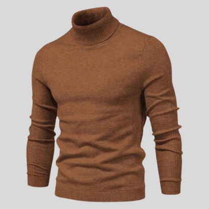Men's ribbed turtleneck jumper with long sleeves and fitted shape