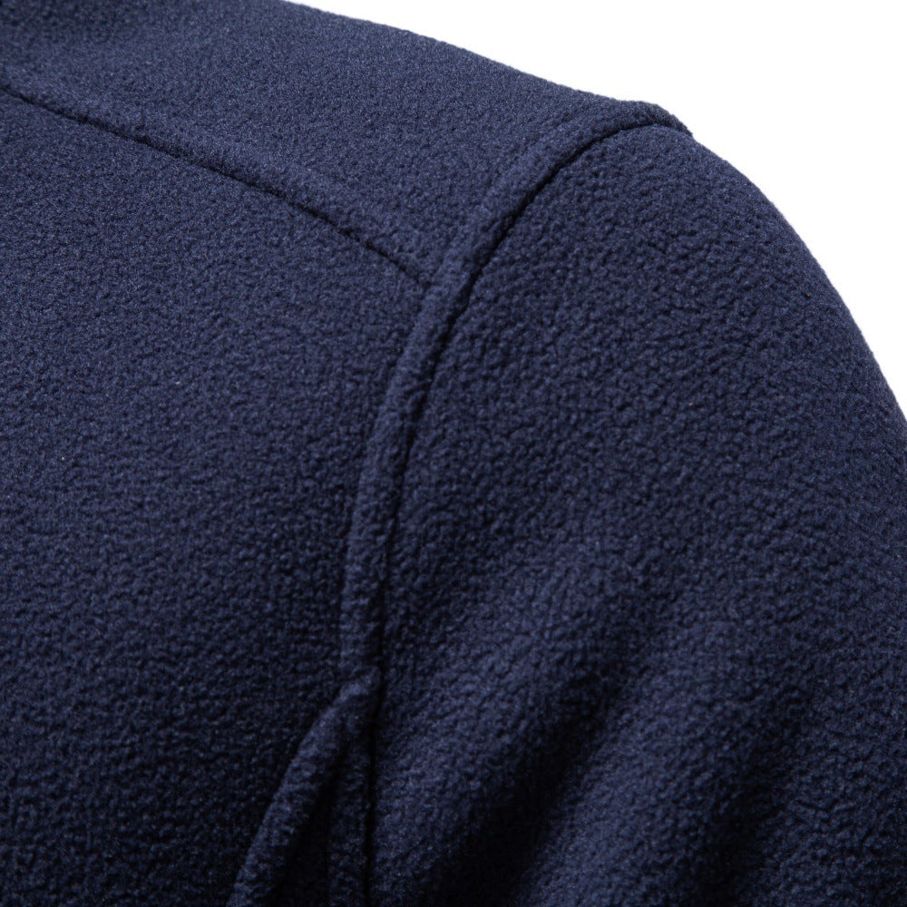 Men's full-zip mock-neck fleece jacket with long sleeves and front pockets