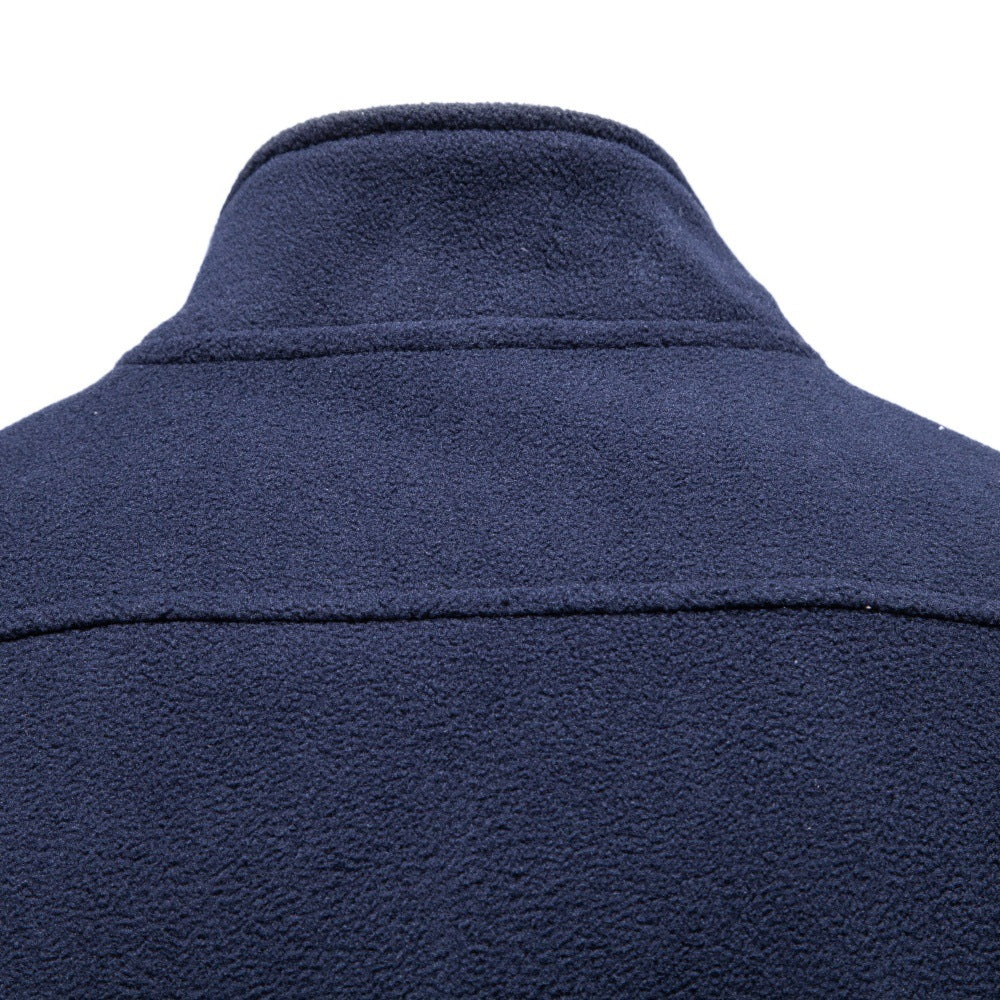 Men's full-zip mock-neck fleece jacket with long sleeves and front pockets