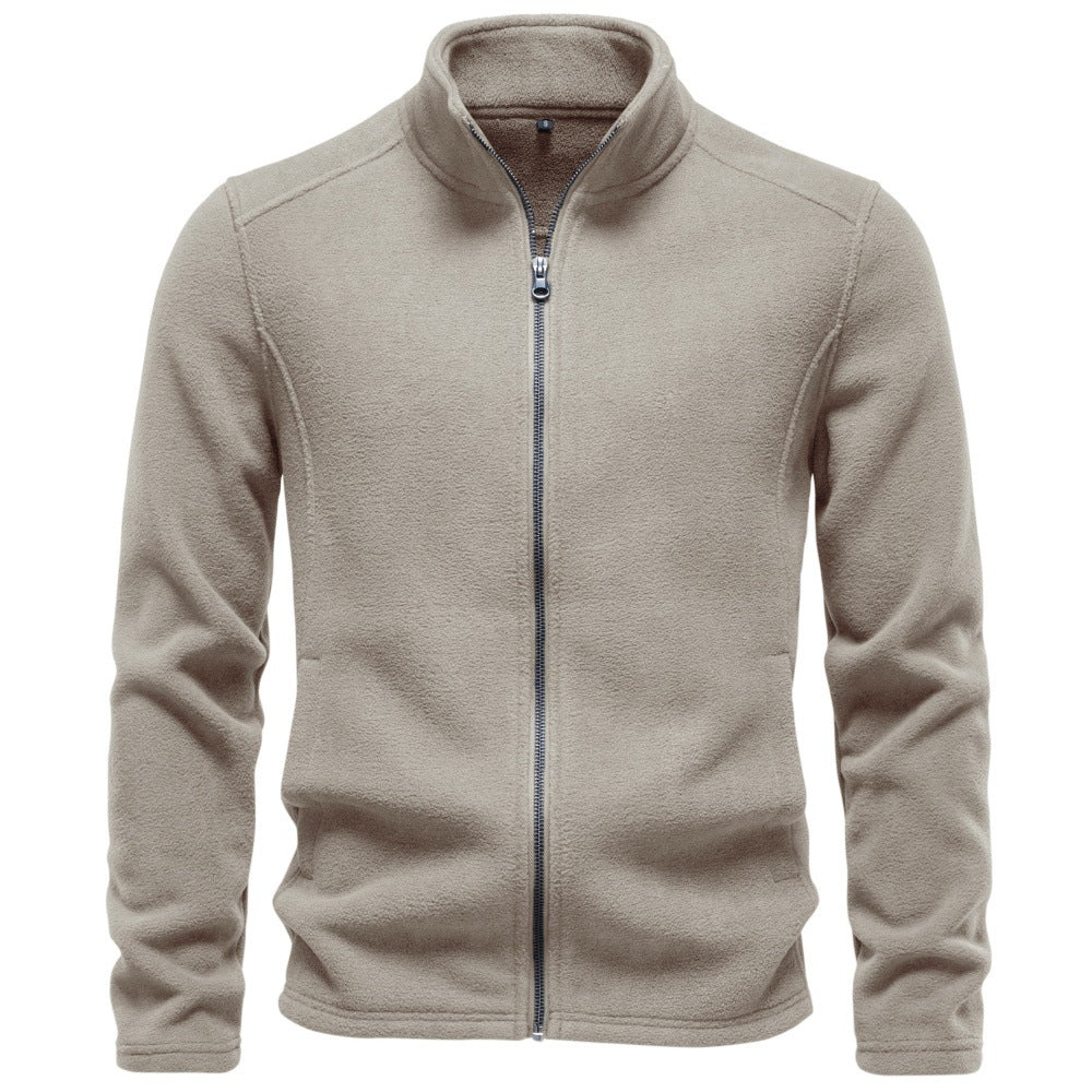 Men's full-zip mock-neck fleece jacket with long sleeves and front pockets