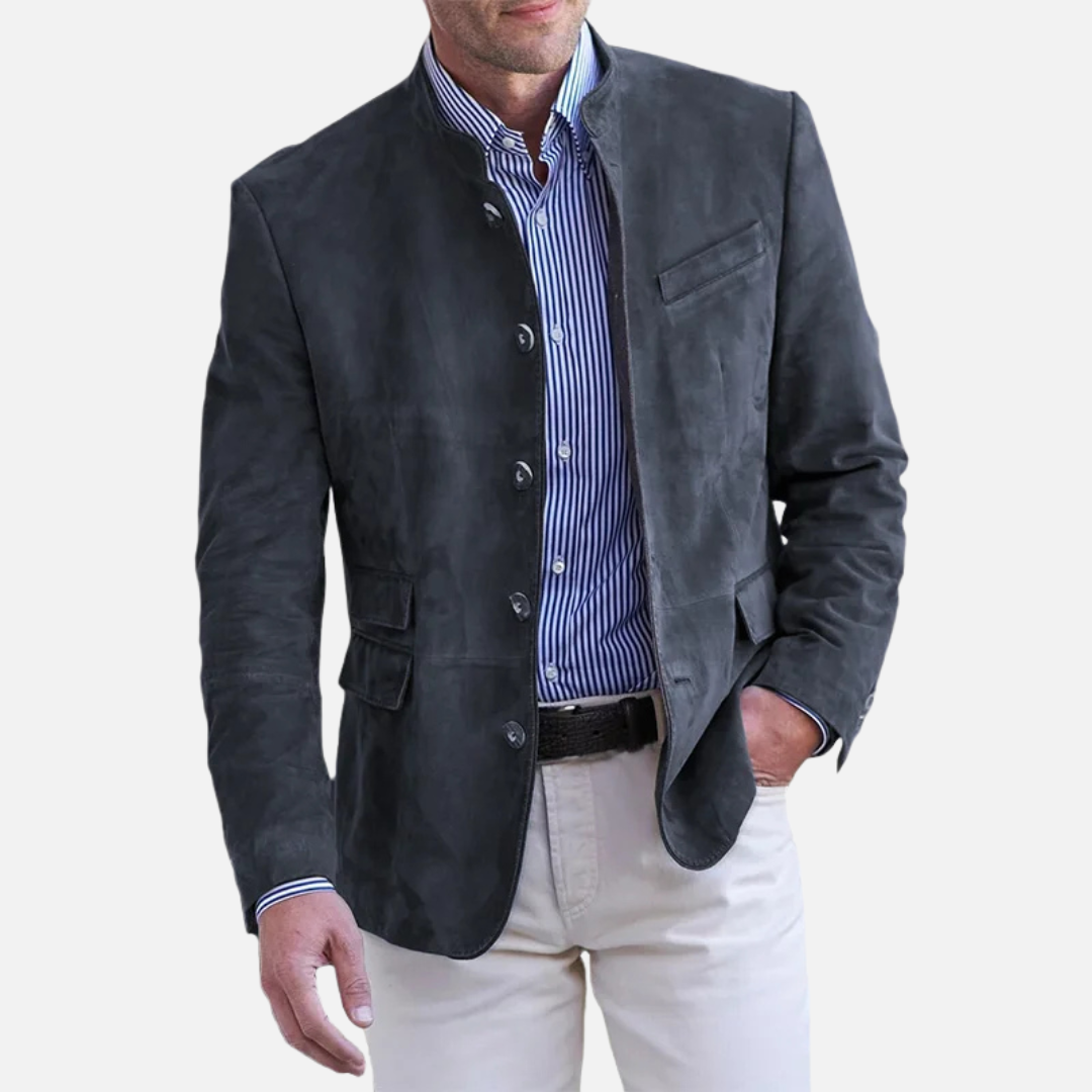 Men's long-sleeve button jacket with Mandarin collar and flap pockets