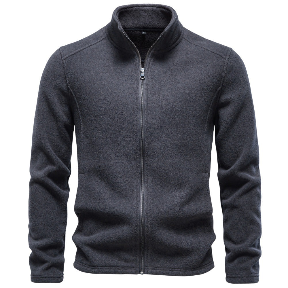 Men's full-zip mock-neck fleece jacket with long sleeves and front pockets