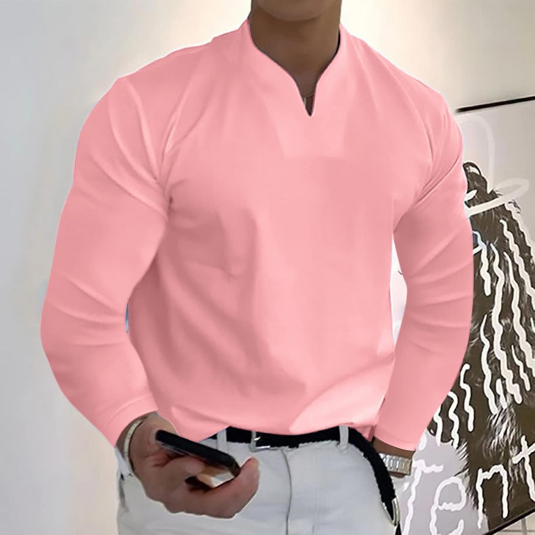 Men's Long Sleeve Polo Shirt, V-Neck Quick-Dry Casual Smart Polo Regular Fit
