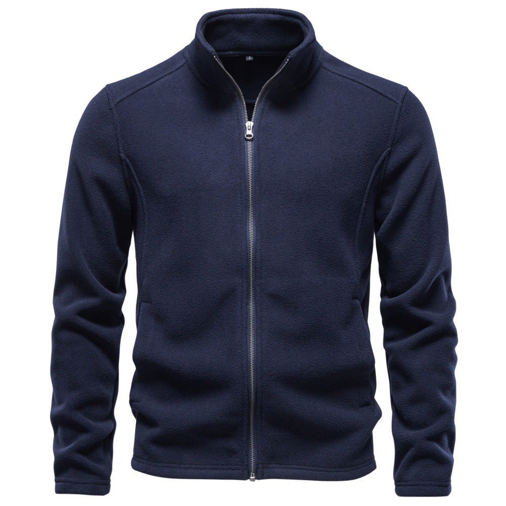 Men's full-zip mock-neck fleece jacket with long sleeves and front pockets
