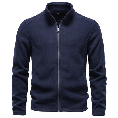 Men's full-zip mock-neck fleece jacket with long sleeves and front pockets