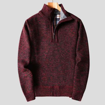 Men's textured quarter zip jumper with mock neck and ribbed trims