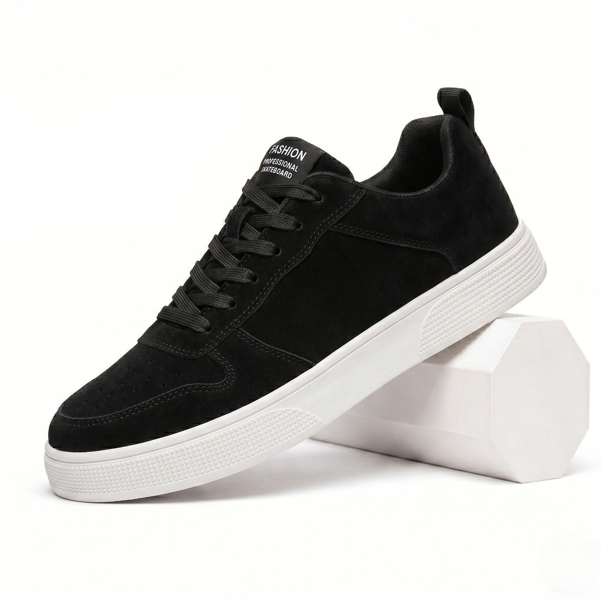 Low lace-up trainers with stitched panels, round toes and flat textured soles