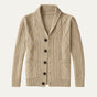 Men's textured shawl collar cardigan with button front and patch pockets