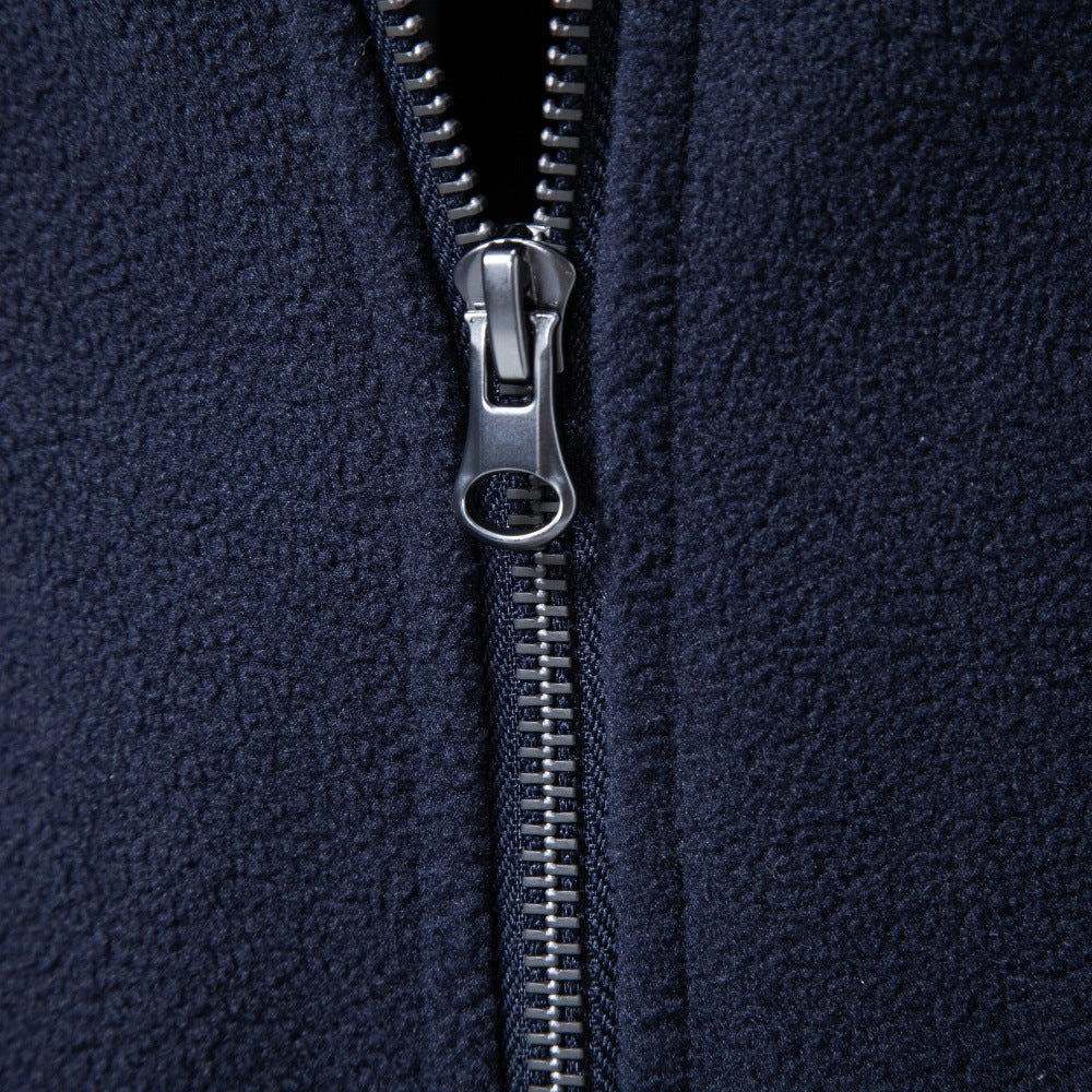 Men's full-zip mock-neck fleece jacket with long sleeves and front pockets
