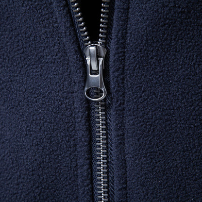 Men's full-zip mock-neck fleece jacket with long sleeves and front pockets