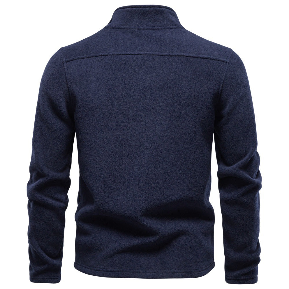 Men's full-zip mock-neck fleece jacket with long sleeves and front pockets