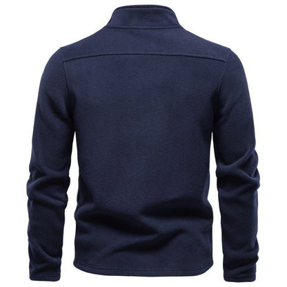 Men's full-zip mock-neck fleece jacket with long sleeves and front pockets