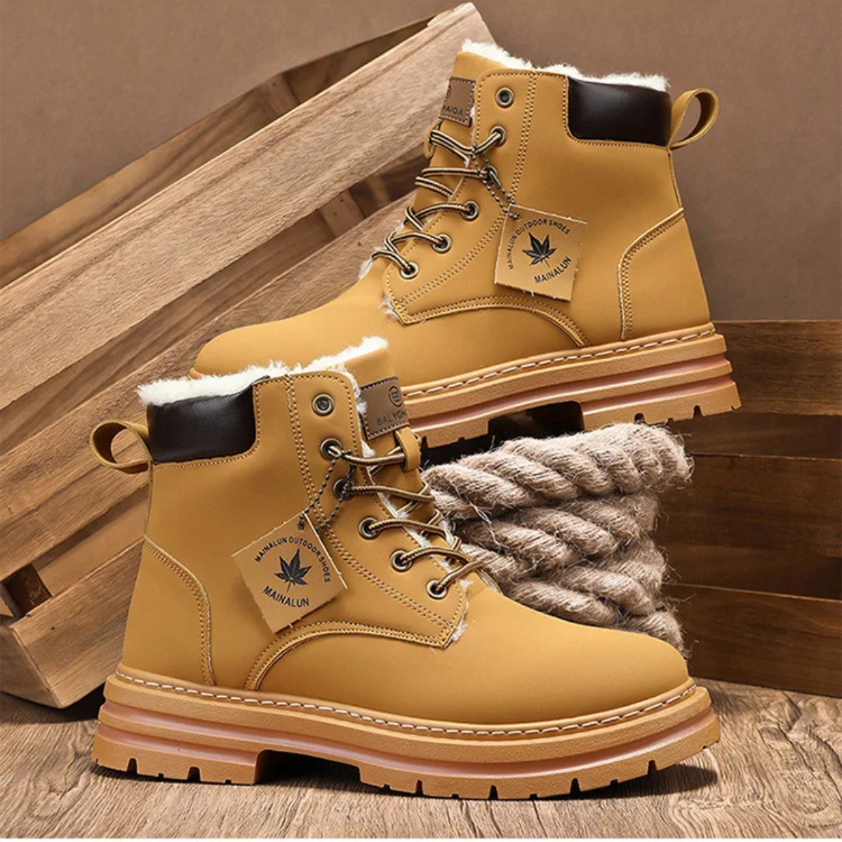 Men's lace-up ankle snow boot with padded collar and lugged sole