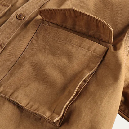Men's long-sleeve utility shirt with button front and two flap chest pockets