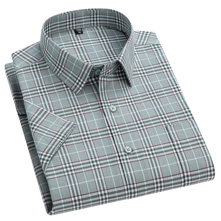Men's Short Sleeve Cotton Shirt, Slim Fit Breathable Button-Down Casual Summer Shirt