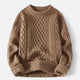 Men's cable knit crew neck jumper with long sleeves and ribbed trims