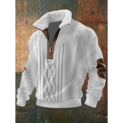Men's textured half-zip sweater with mock neck, long sleeves and ribbed trims