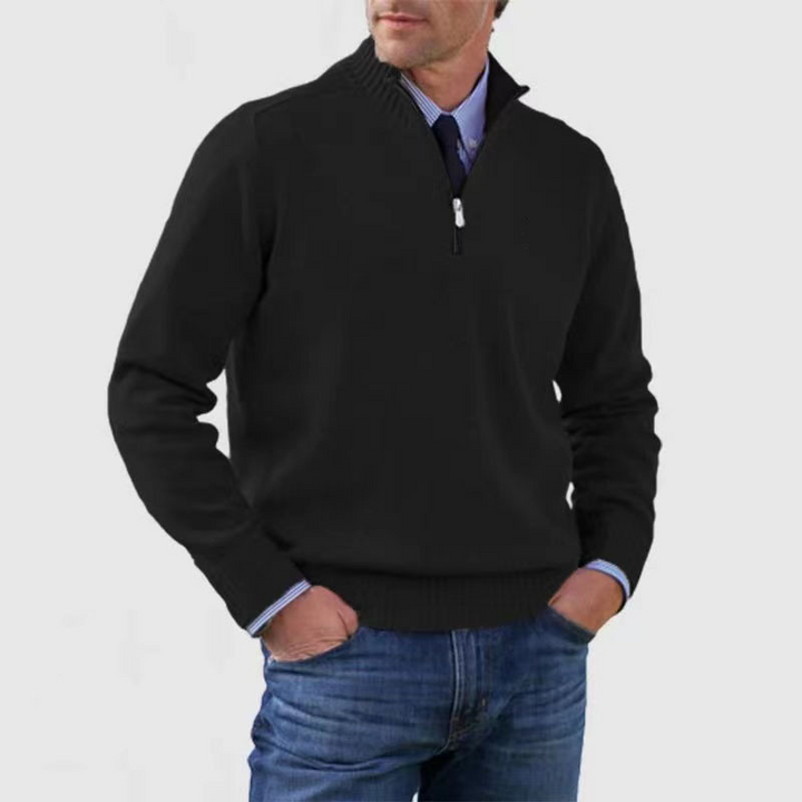 Men's plain half-zip sweater with ribbed mock neck