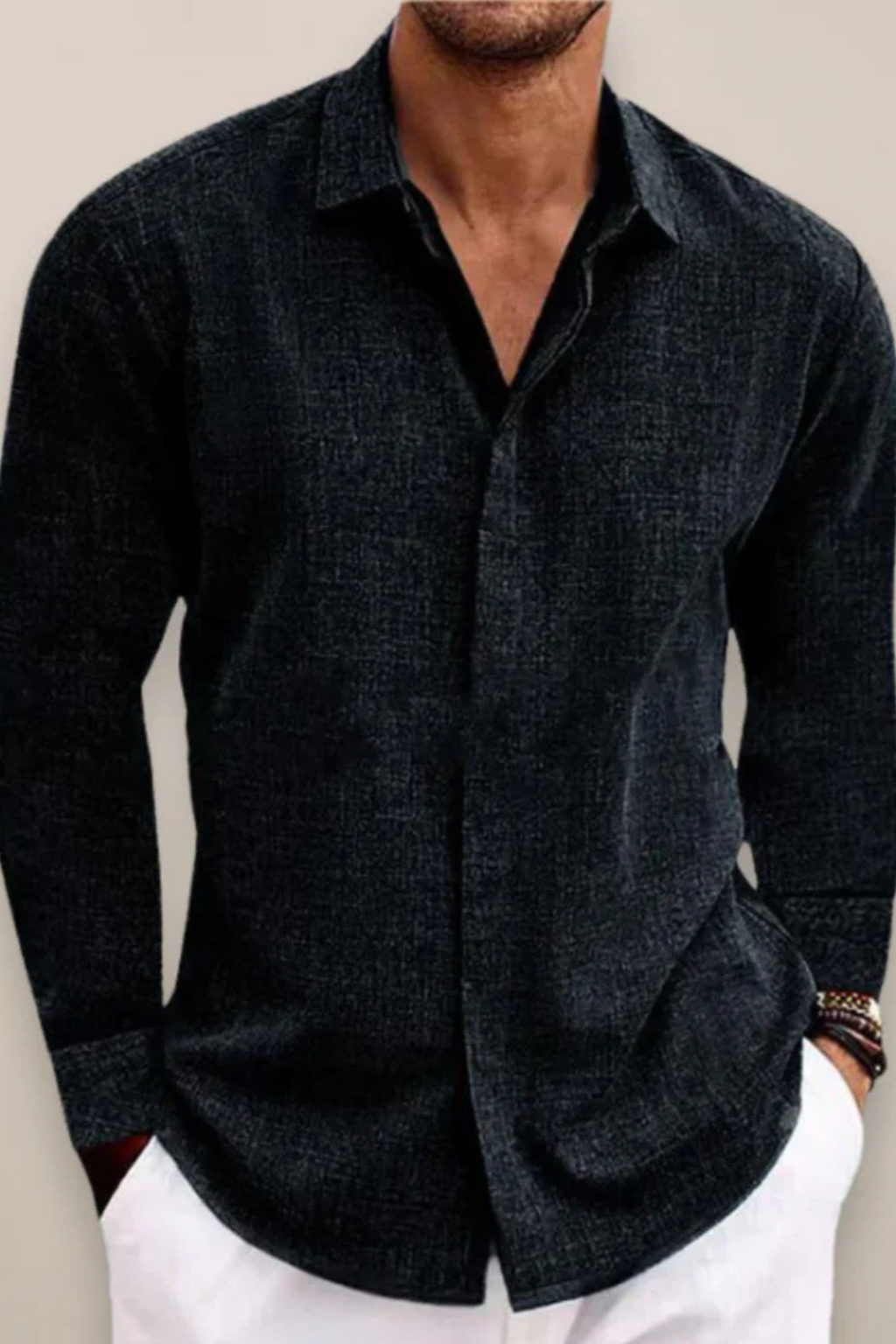 Men's Long Sleeve Linen Shirt, Button-Up Classic Casual Summer Shirt, Breathable