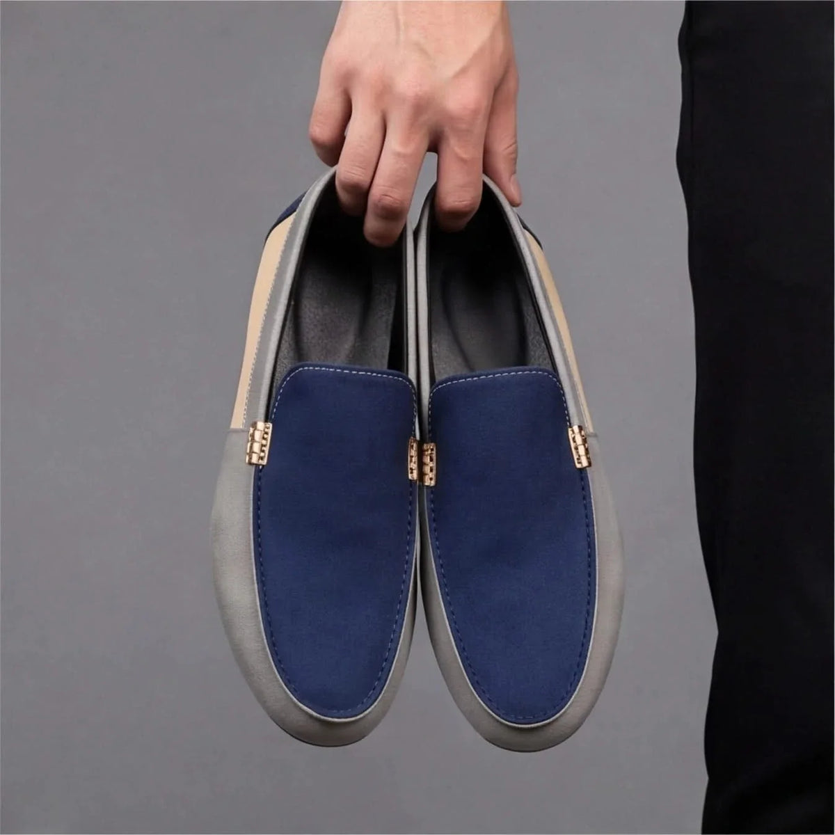 Colour block canvas loafers with rounded toes and flat soles