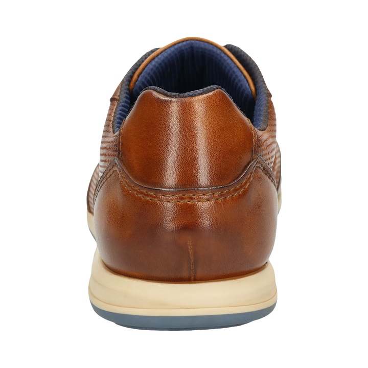 Men's brown lace-up trainers with navy side panel and cream sole