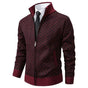 Men's textured geometric cardigan with mock neck and front zip