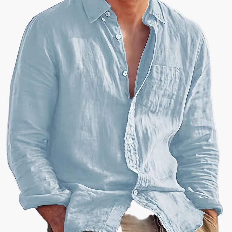 Men's long-sleeve textured button shirt with collar and chest pocket