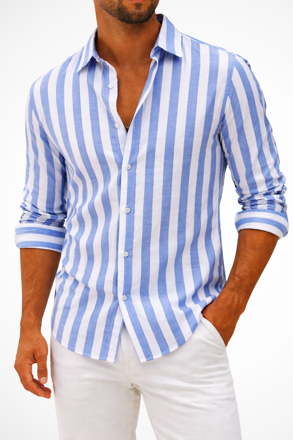 Men's Striped Linen Shirt, Long Sleeve Casual Summer Shirt, Button-Up Breathable