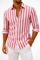 Men's Striped Linen Shirt, Long Sleeve Casual Summer Shirt, Button-Up Breathable