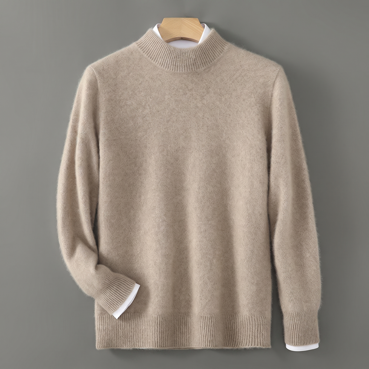 Unisex mock neck knit sweater with long sleeves and ribbed trims